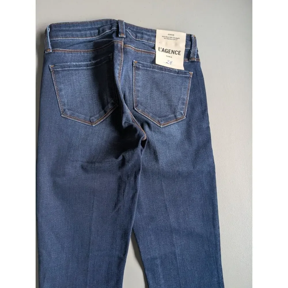 NWOT L'Agence coco mid rise slim straight jeans Size 24 Blue #9NA53